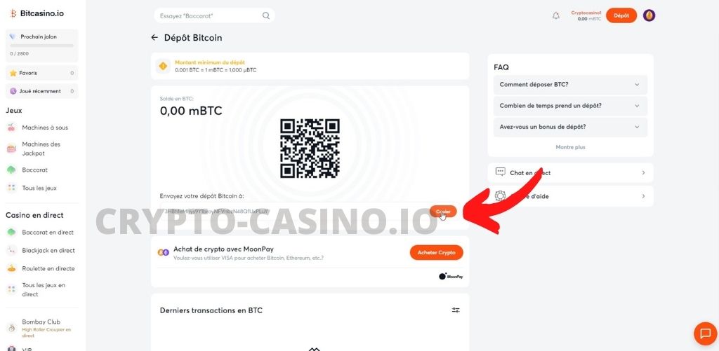 dépôt bitcoin bitcasino