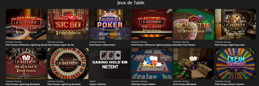 jeux de table casino extra